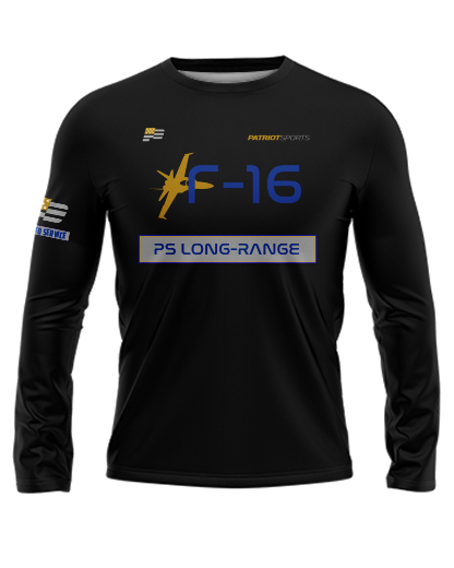  Patriot  Sports  AIR FORCE Long Sleeve T-shirt    in black  with   HD  Graphic   "PS Long Range"  front  view.  