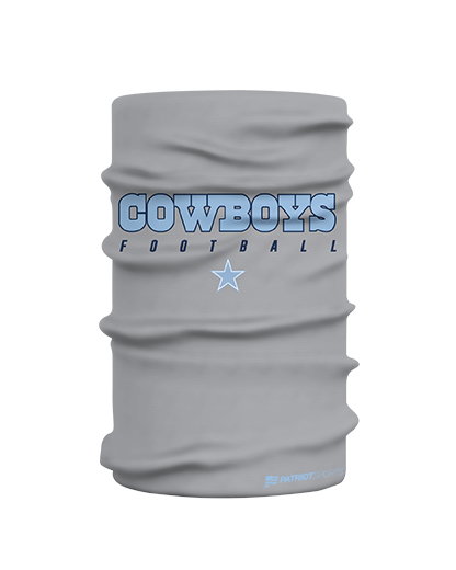 Patriots Sports COWBOYS 4 Gaiter (Multipurpose Face Mask)  in Gray color   with HD print  "COWBOYS  FOOTBALL" a nd a   small star under  the text. 