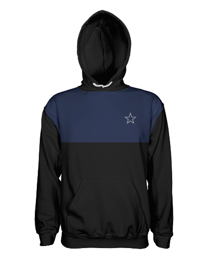 Cowboys Coaches Pullover Hoodie Patriot Sports  Front View.  printed all over in HD on premium fabric. Handmade in California.