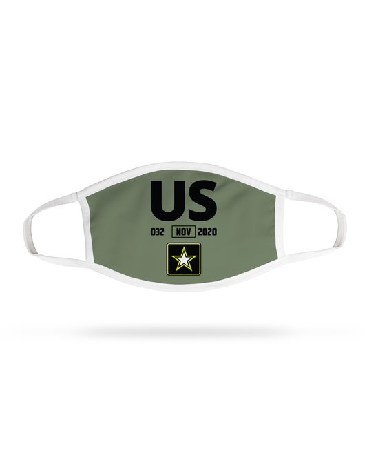 ARMY Premium Face Mask   Patriot Sport  Front View Front View with elastic ear loop straps and Ultra HD Graphics.