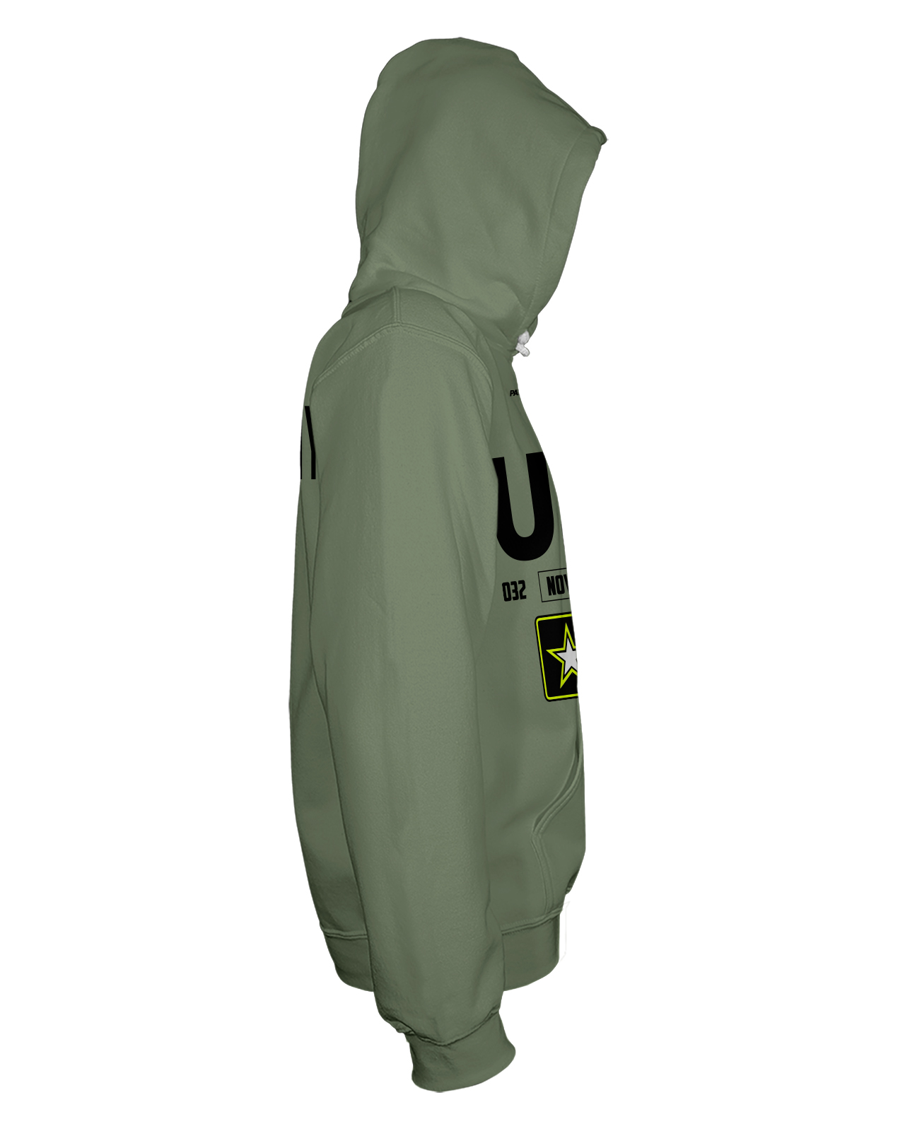   Patriot Sports  ARMY Pullover Hoodie  Side  View plain  color on the sleeve.  