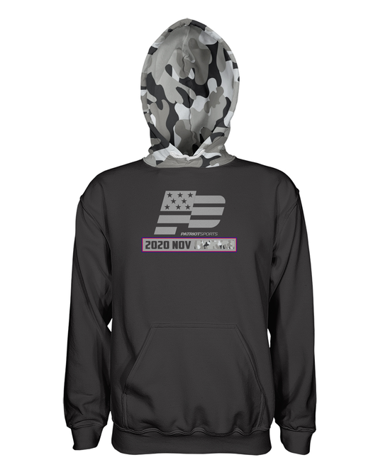 Patriot  Sports SALUTE Pullover Hoodie  printed all over in HD on premium fabric. Handmade in California . Front   View  
