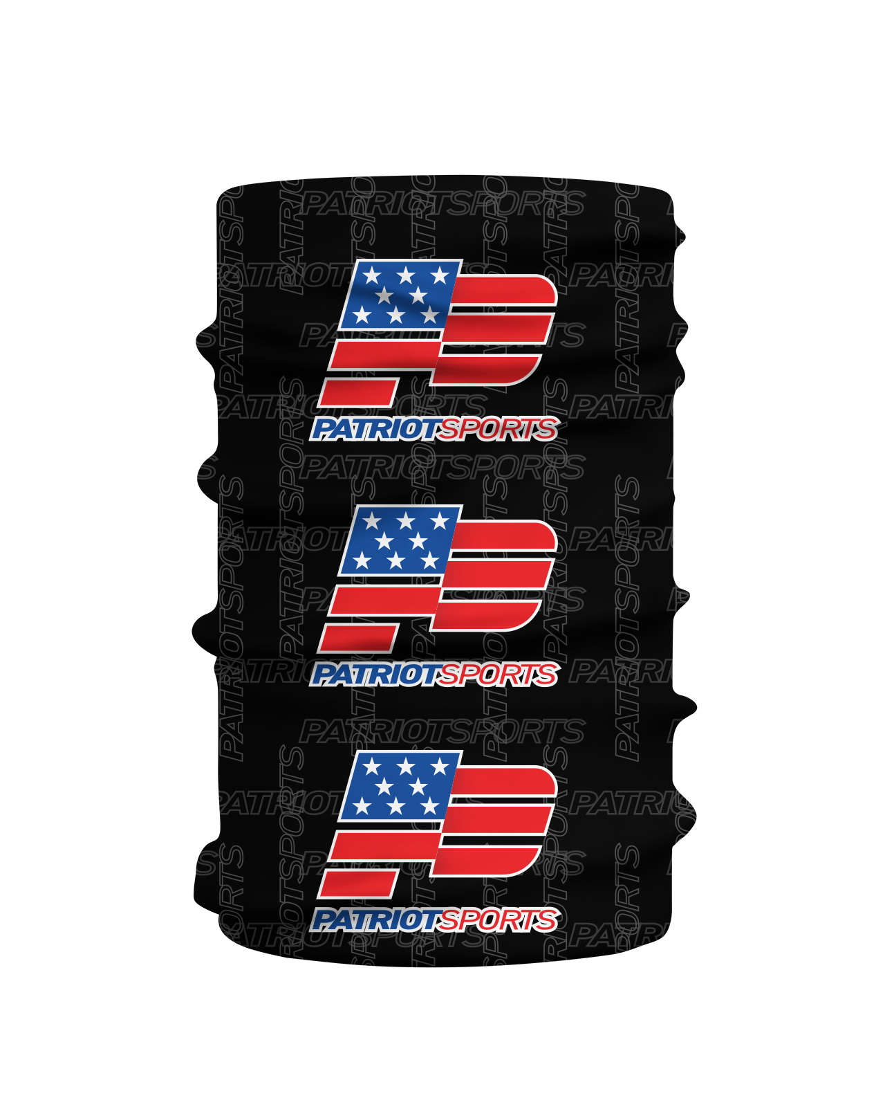 Patriot Sports  Sideline Gaiter (Multipurpose Face Mask)  Front   View  in black  with   Ultra HD Graphic  design, lightweight , breathable and  you will feel comfortable     
