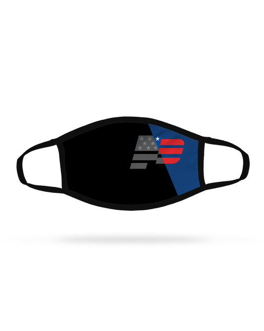  Patriot Sports  Split Premium Face Mask  in black  with  elastic ear loop straps and Ultra HD Graphics.