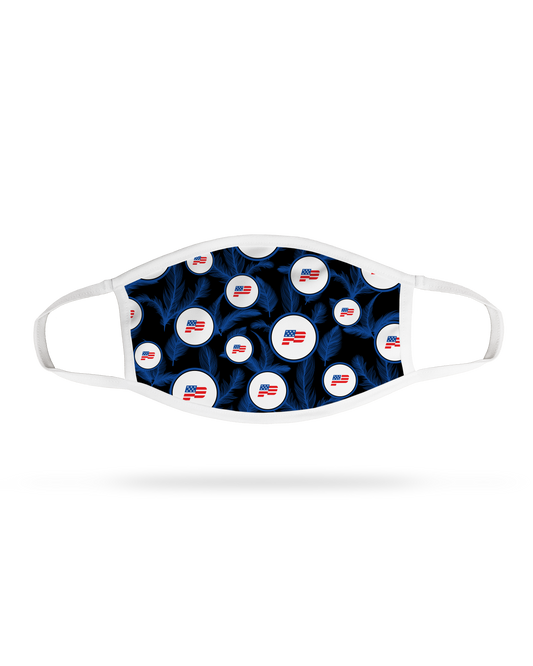Stamp Premium Face Mask  Patriot Sports  Front View with elastic ear loop straps  and   Ultra HD   Graphics.