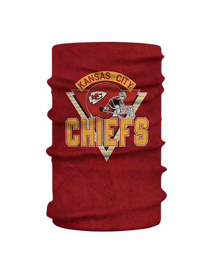 Chiefs Champs Gaiter (Multipurpose Face Mask)   Patriot Sports    Front  View.  Printed all over in HD on premium fabric. Handmade in California.
