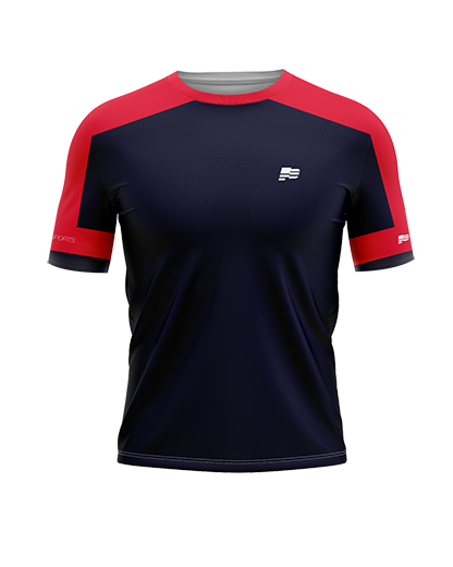 Patriot Sports  STADIUM Mens 3/4 Sleeve  Shirt    Front View in  Blue and Red color with small HD graphic on the ipper left side .
