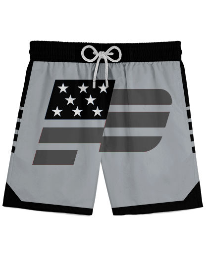 FLAG REACH Performance Shorts Patriot Sports  Front View. printed all over in HD on premium fabric. Handmade in California.