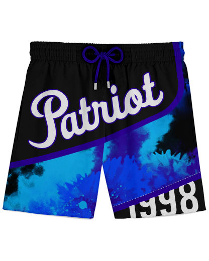 OUTER SPARE Performance Shorts Patriot Sports  Front View. printed all over in HD on premium fabric. Handmade in California.