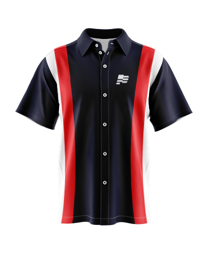 LEADER Button Up Shirt    Patriot Sports   Front View.   Printed all over in HD on premium fabric. Handmade in California. 