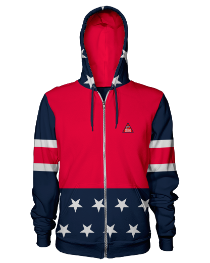 NORTH STAR Women Zip Hoodie Patriot Sports  Front View. Printed all over in HD on premium fabric. Handmade in California.