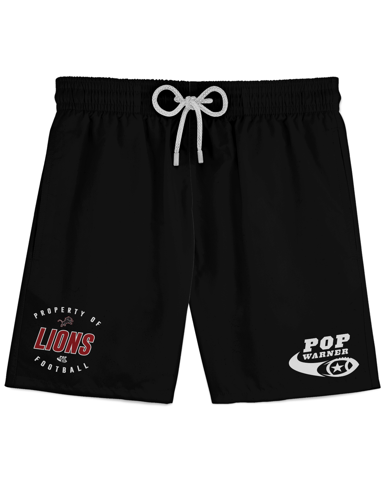 LIONS01  Athletic Shorts    Patriot Sports    Front  View. printed all over in HD on premium fabric. Handmade in California.