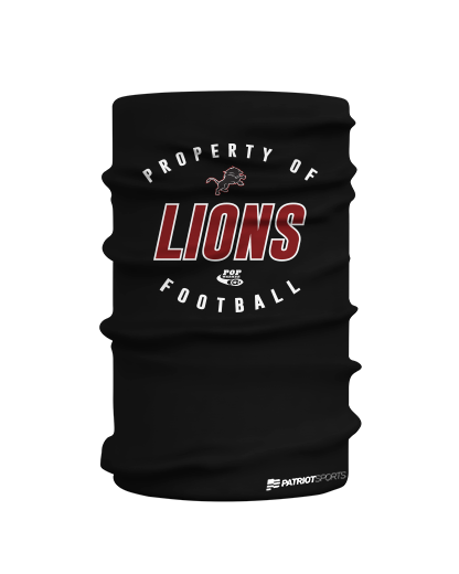 LIONS01 Gaiter (Multipurpose Face Mask)   Patriot Sports    Front  View.   Printed all over in HD on premium fabric. Handmade in California.