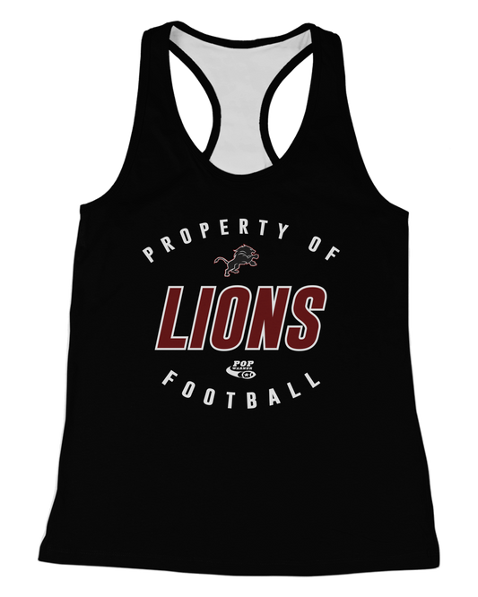 LIONS01 Racerback-Tank   Patriot Sports    Front  View.  printed all over in HD on premium fabric. Handmade in California.