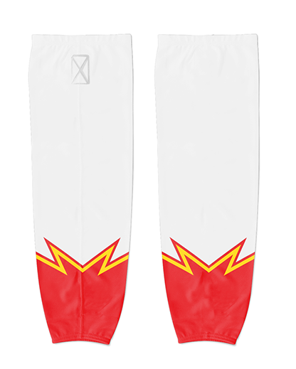 FIREDOGS WHITE Pro Sock   Patriot Sports    Front  View. Printed all over in HD on premium fabric. Handmade in California.
