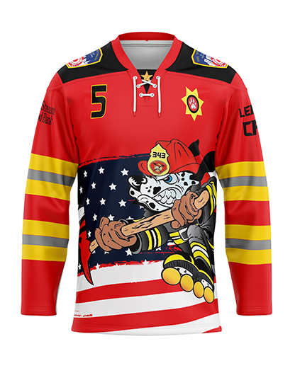 FIREDOGS Lace Neck Jersey   Patriot Sports    Front  View. Printed all over in HD on premium fabric. Handmade in California.
