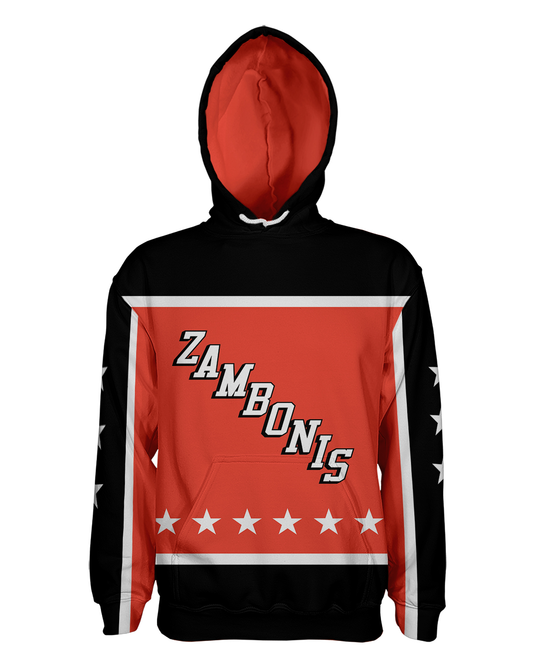 CLASSIC Pullover Hoodie Patriot Sports  Front View.  printed all over in HD on premium fabric. Handmade in California.