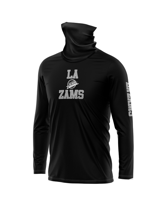 LA ZAMS Gaiter LS Tee Patriot Sports  Front View. Printed all over in HD on premium fabric. Handmade in California. 
